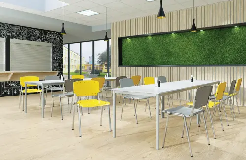 JST 80 Jídelní stůl 800 x 800 mm, deska olše jantar / podnož stříbrná RAL9006